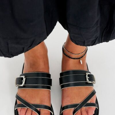 Belted Cross-Strap Sandals