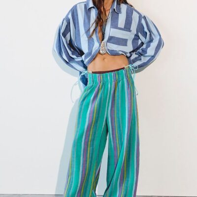 Day's End Linen Striped Pull-On Pants